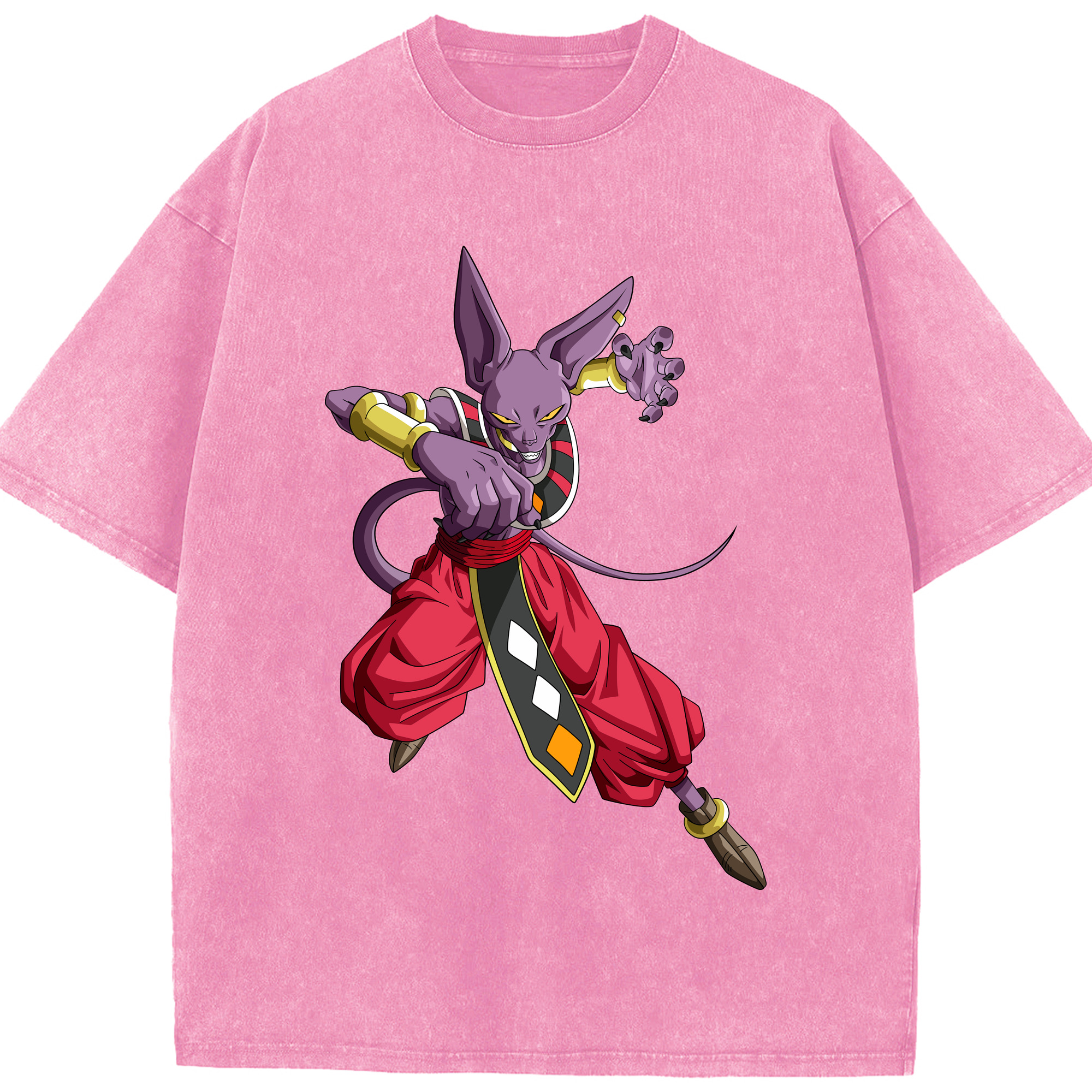 （画像用） ドラゴンボール ビルス 破壊神ビルス DRAGON BALL Beerus Birusu 綿100% ヴィンテージ風 半袖Tシャツ（フロントプリント）